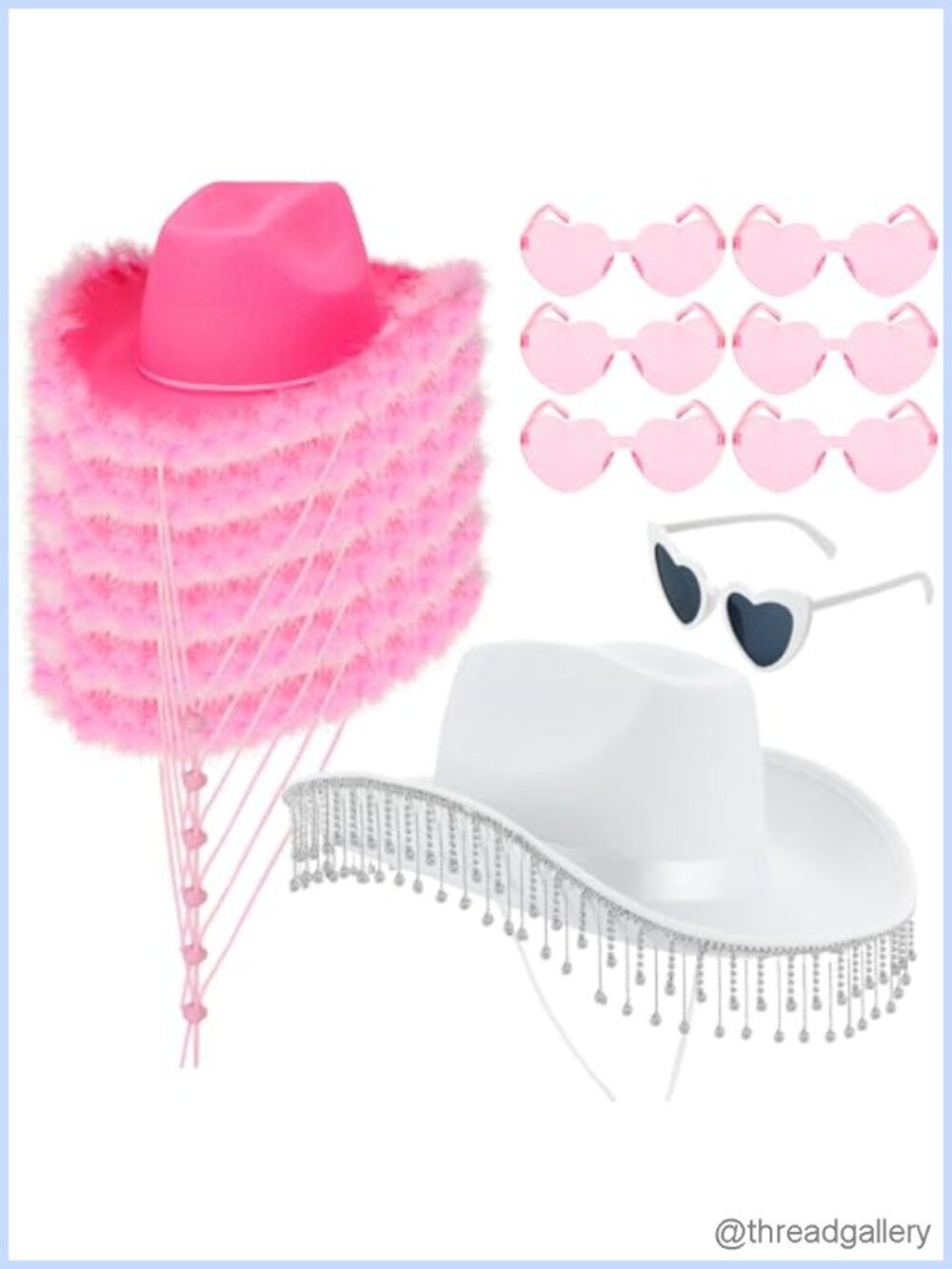 Felt Cowboy Hat Set with Heart Sunglasses & Feather Trim